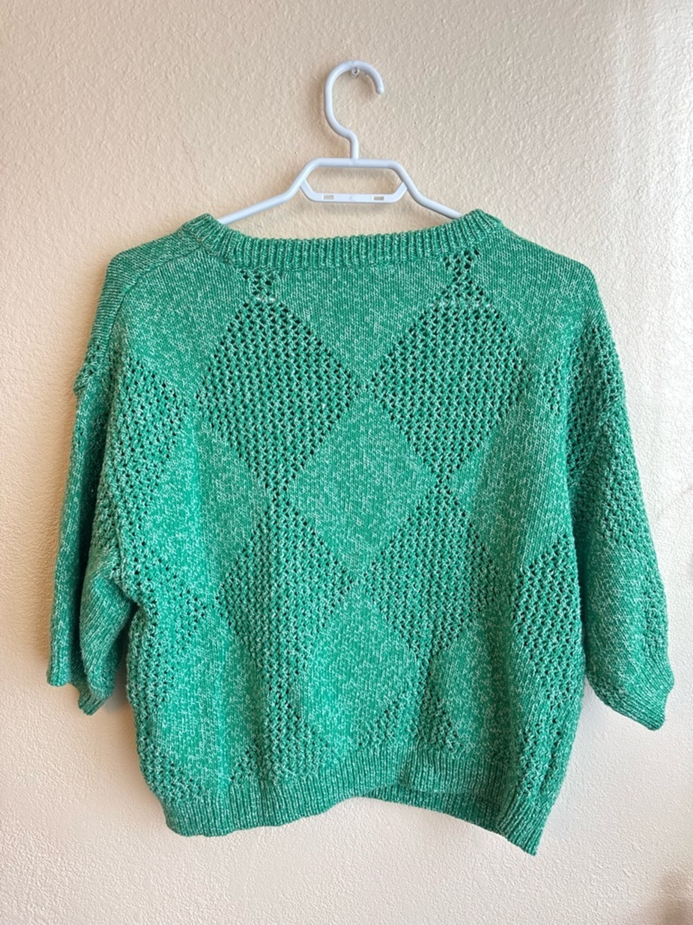 Hudson North Green Knit Sweater Top Argyle Open Knit 3/4 Sleeve Lightweight Crop - Picture 3 of 8